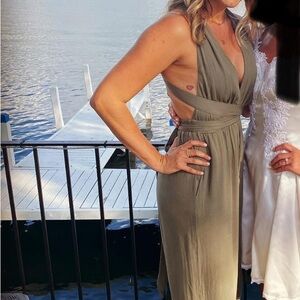 Olive green convertible halter jumpsuit